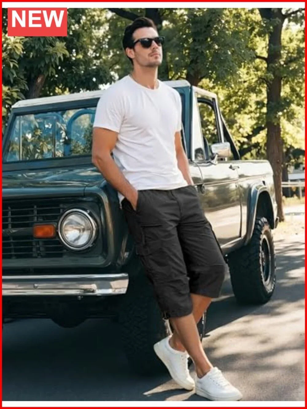 Men's Cargo Shorts - Cotton Twill Capri with 7 Pockets